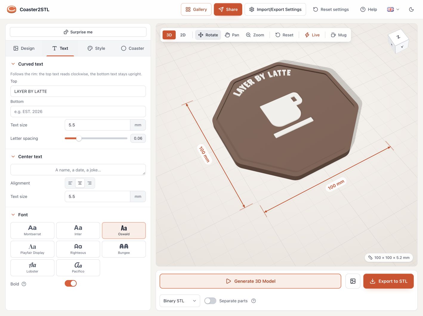 Coaster2STL screenshot
