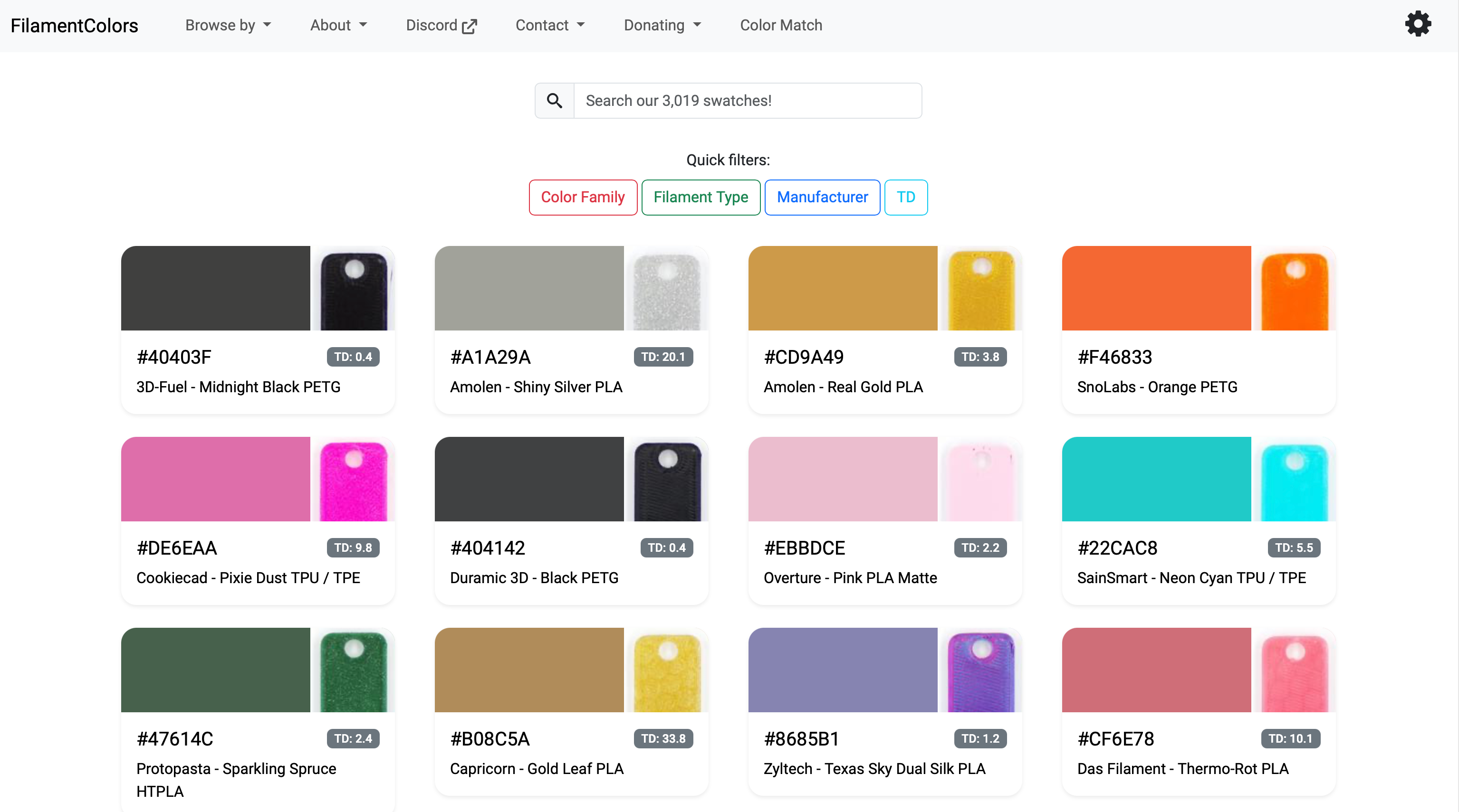 Filamentcolors.xyz screenshot