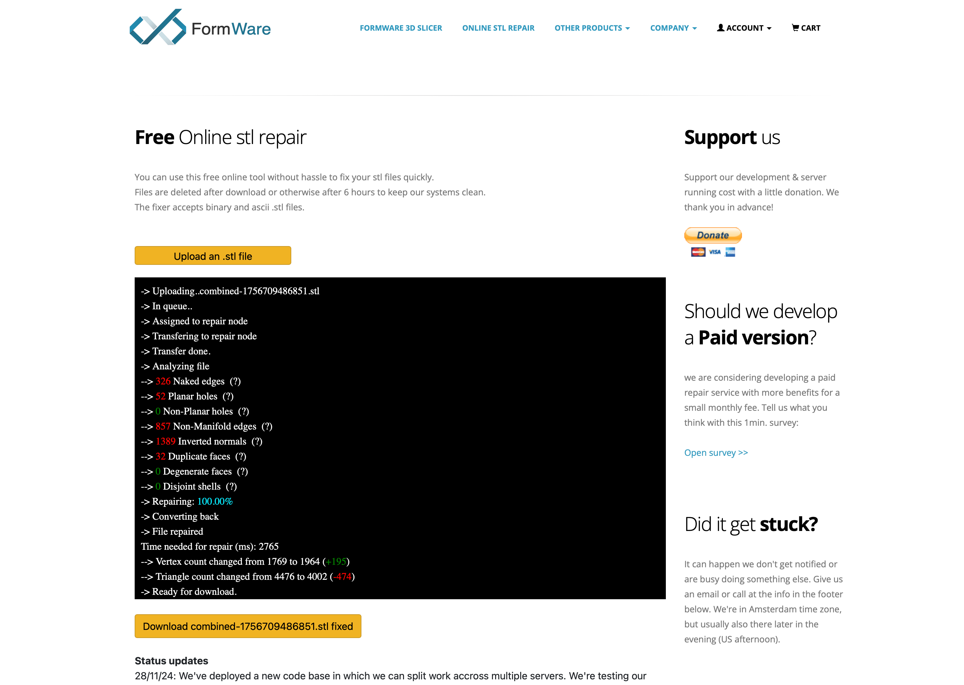 Formware Online STL Repair screenshot